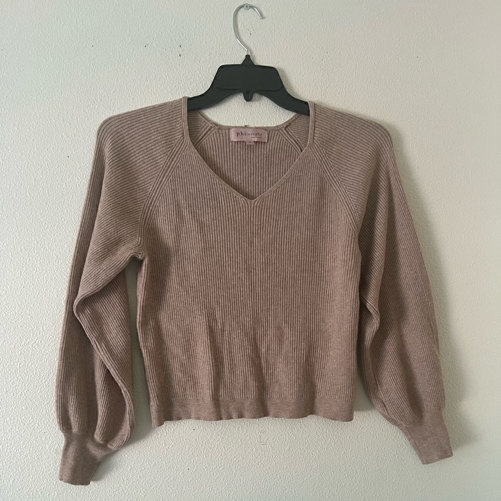 Philosophy Viscose Ribbed Knit Balloon Sleeve V-Nec sweater L